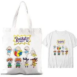 Cartoon R-Rugrats Cool Women Shoulder Bags Couple Combination Clothes Short Sleeve Collar Fashion T shirt Man Cotton