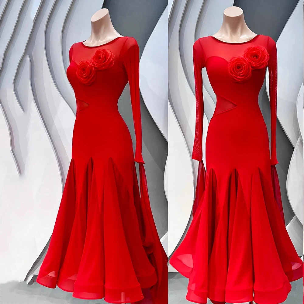 Customized 2023 New White Ballroom Dance Dress Women Performance Evening Waltz Dancing Clothes Tango Modern Party Costumes