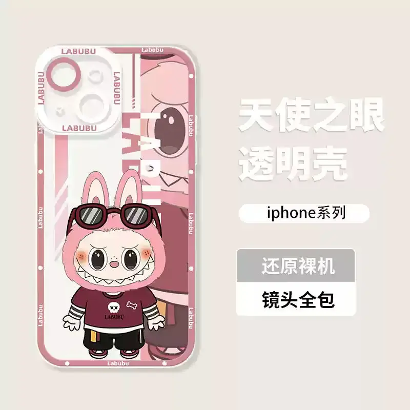 Cartoon Labubu Couples Phone Case For Xiaomi Redmi Note 14 13 12 12C 11 10 10C 13C 10s Pro Plus Max 4G 5G Transparent Cover image 5