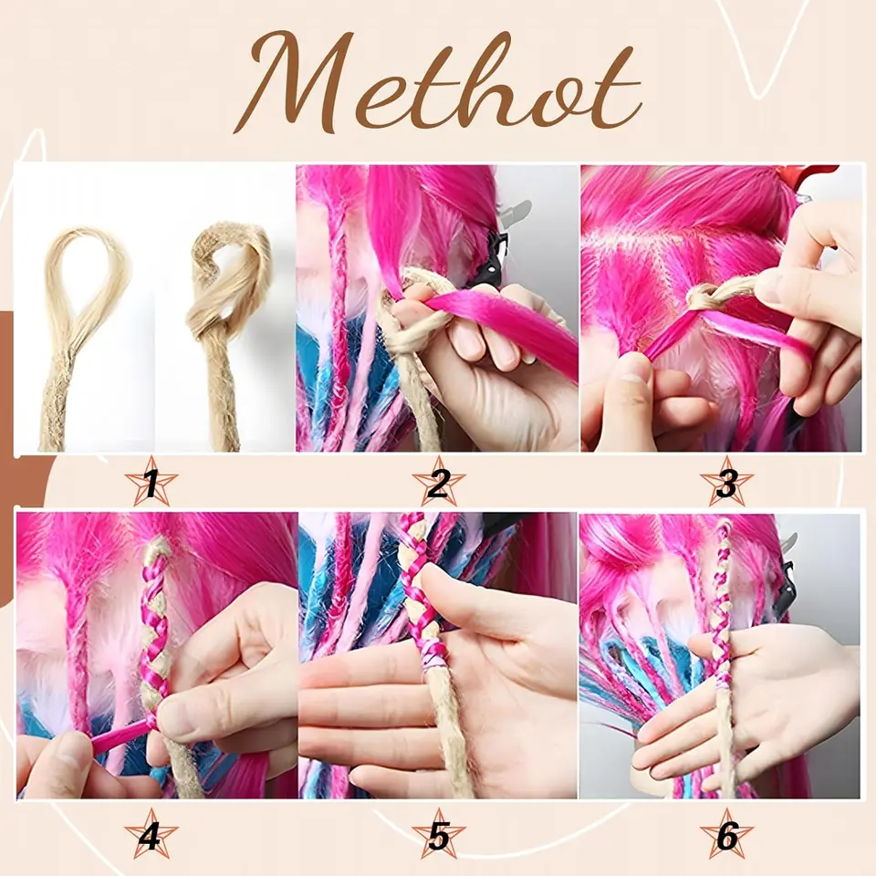 Extensiones de Cabello Dreadlocks Sintéticos SE 24 Pulgadas 8 Mechones/Lote 3 en 1 Estilo Hippie Mixto Dreadlocks de Extremo Simple para Mujeres 5