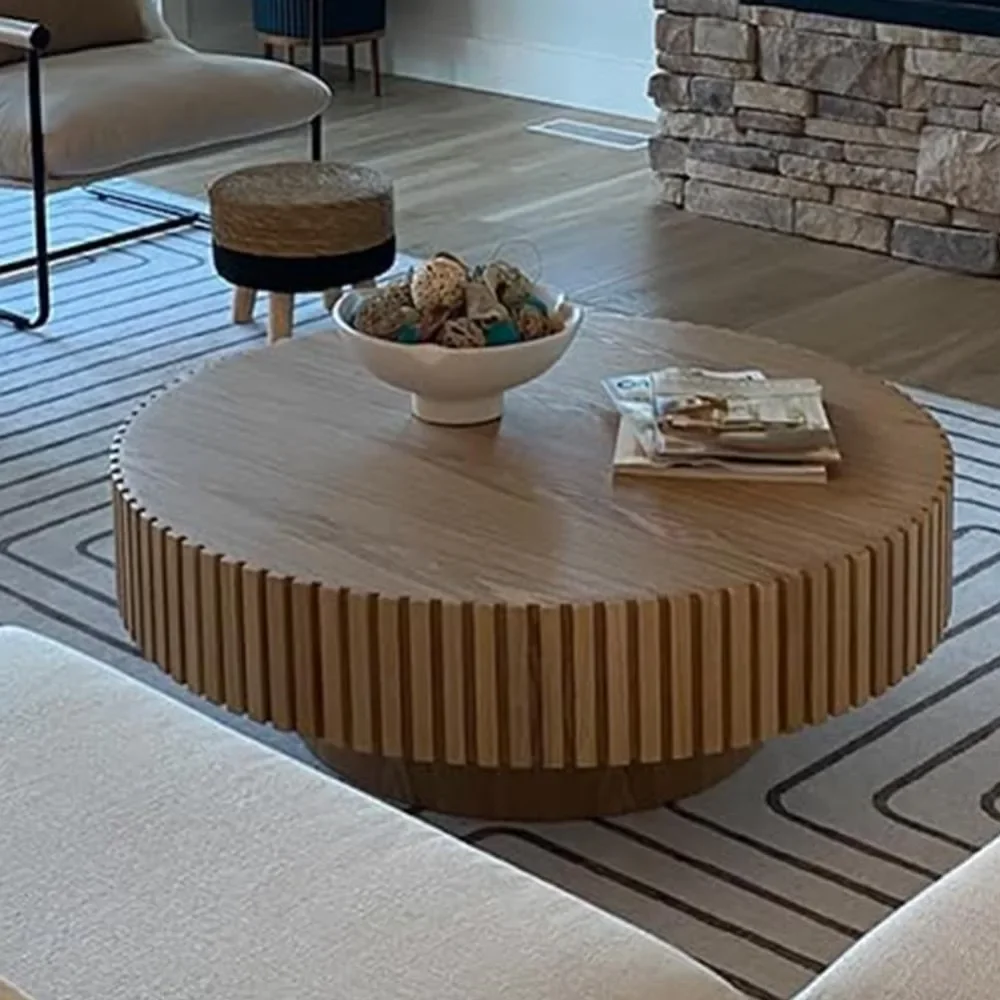 

ø39,37 дюймов круглый журнальный столик из дуба для гостиной круглый журнальный столик современный деревянный журнальный столик с подставкой, простая сборка