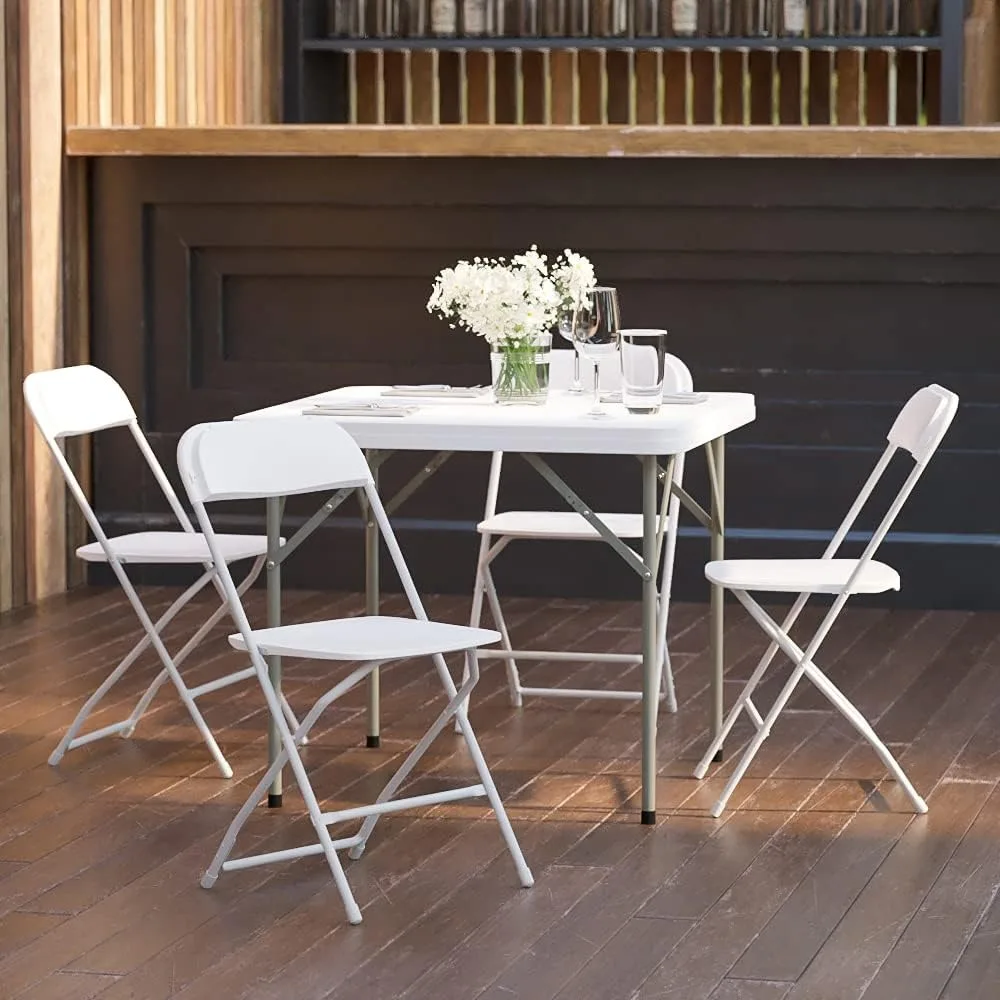 

EMMA + OLIVER Folding Chair - White Plastic - 4 Pack 650LB Weight Capacity Comfortable Event Chair - Lightweight Folding Chair