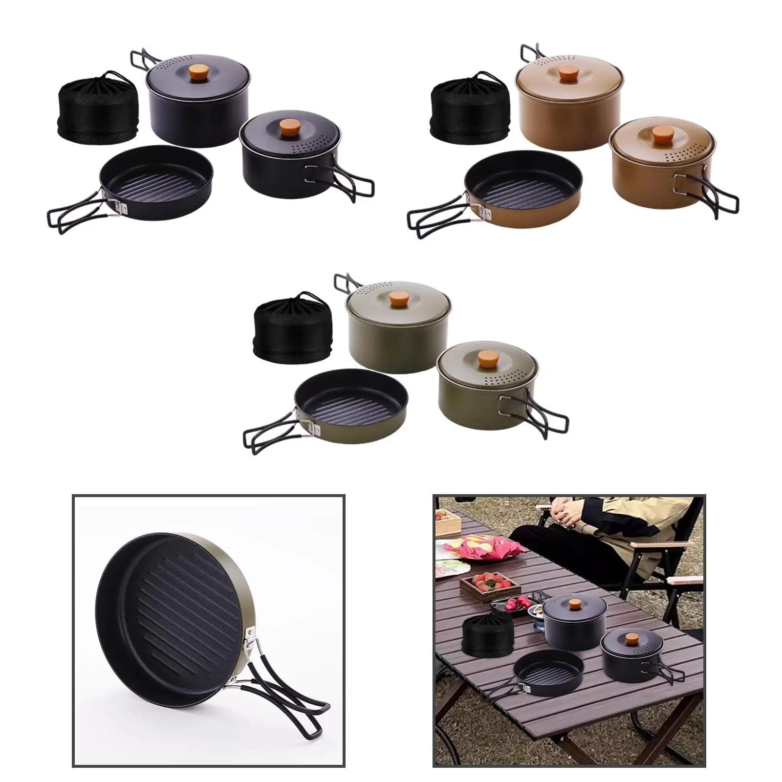 3Pcs Camping Cooking Set Cookset Camping Cookware for Picnic Fishing BBQ image 3