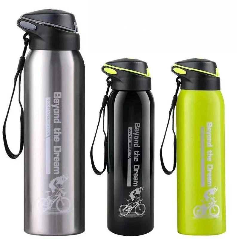 Bouteille d'eau isotherme en acier inoxydable de 500 ml avec paille, tasse thermos à double paroi pour le cyclisme et les sports de plein air