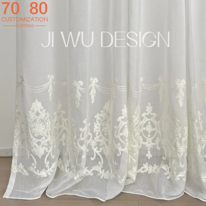 

French Retro Palace Embroidery Lace White Window Curtains for Living Room Bedroom Balcony French Window Customized Tulle