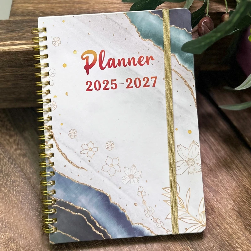 2025-2027 3-Year Planner, A4 Large Spiral Bound Weekly & Monthly Agenda Notebook with Elastic Band, Floral Hardcover Schedule Organizer