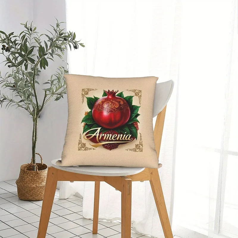 Double Sided Armenian Date Pattern Decorative Throw Pillow Case Elegant Red and Gold Strawberry Leaf Cushion Cover for Sofa