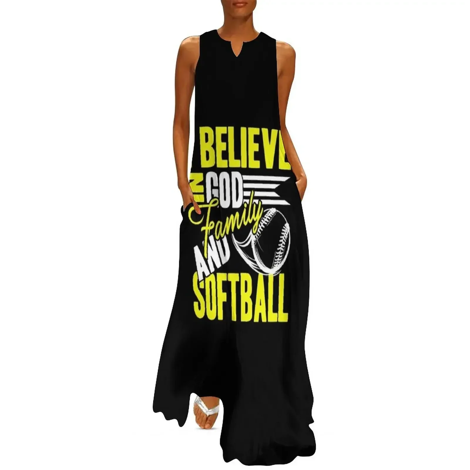 

Softball - Believe In God And Softball Long Dress Woman clothing long dress women summer Women's summer suit Women's skirt Dress