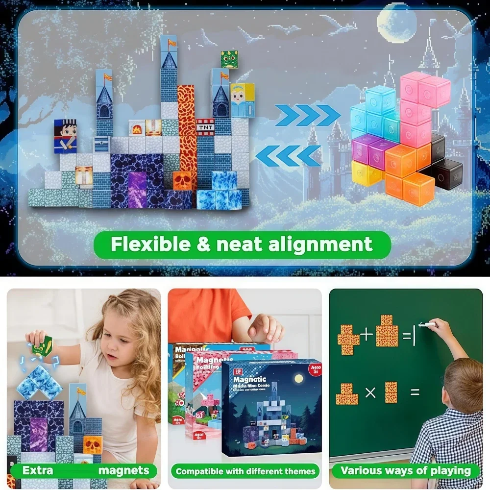 2025 NEW Magnetic Blocks Build Blue Castle Magnet World for Christmas birthday Gift - STEM Sensory Toys for Girl Boys