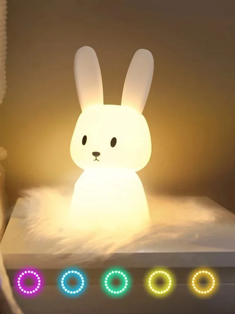 KFV Niedliche LED-Nachtlampe Silikon-Hasenlampe mit Berührungssensor Tierlampe Schlafzimmerdekoration Geschenk für Kinder Baby Tischlampe Zuhause