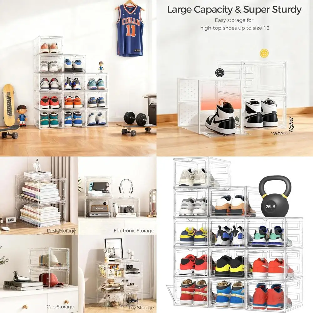 

X-Large 12 пар прозрачных коробок для хранения обуви с магнитной застежкой для демонстрации кроссовок и организации