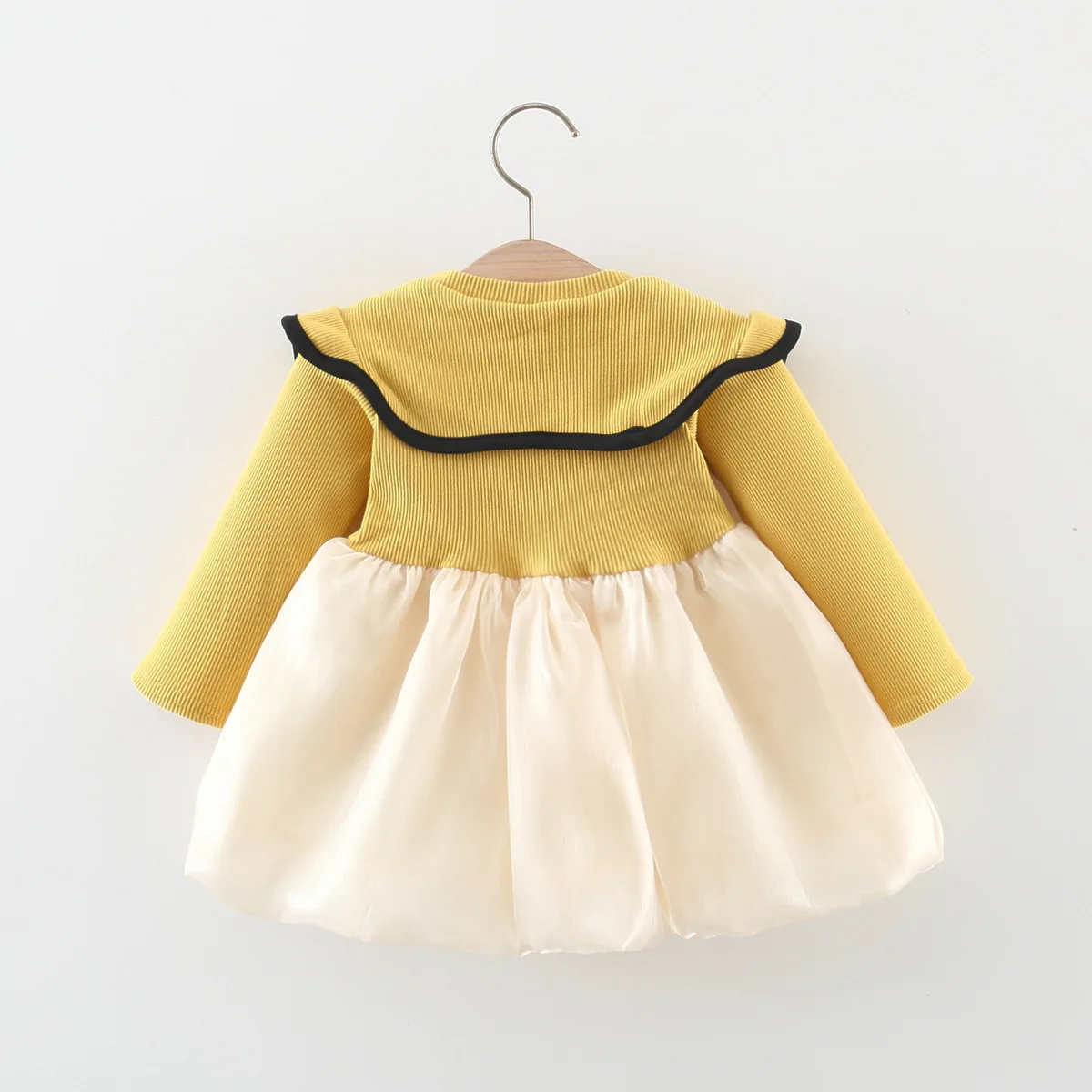 Spring Winter New Girls' Dress Fake Two A-Line Collar Pommel Dress Flower Decoration Sweet Princess Dress Pommel Dress