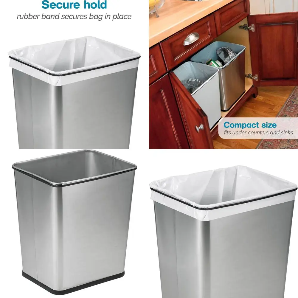 

7 Gallon Brushed Stainless Undersink Trash Bin with Anti-Slip Rubber Base, 13.5 x 11 x 15.25