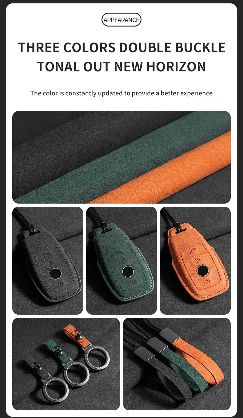 Wildleder Leder Auto Schlüssel etui für Mercedes Benz E Klasse W213 W205 E200 E260 E300 E320 Amg Cla 2018 2019 2020 Remote Fob Shell Fall – Detail 4