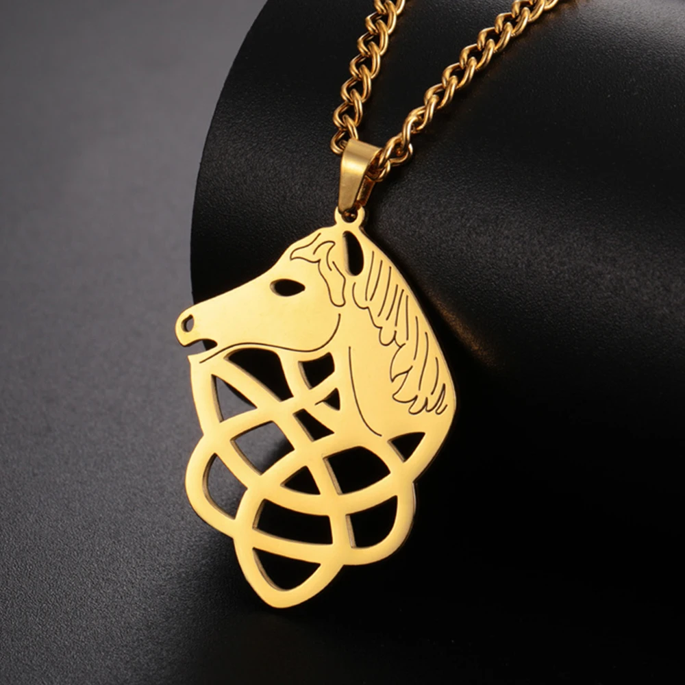 

My Shape Horse Head Celtic Knot Pendant Necklaces Stainless Steel Witch Irish Knots Horsehead Animal Chain Lucky Amulet Jewelry