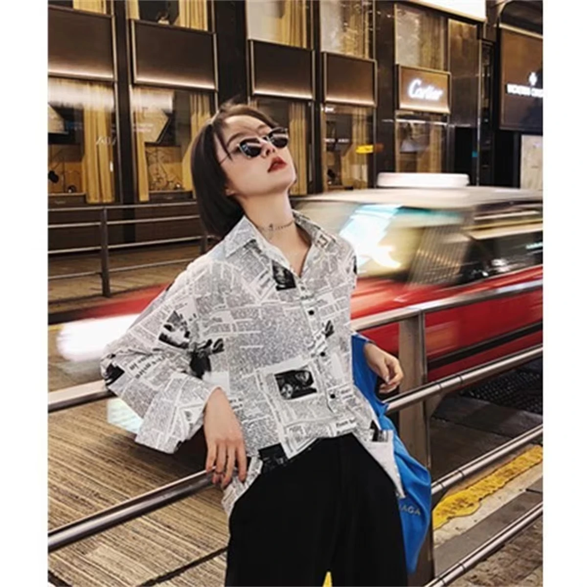 Trendy Shirt Blouse Simple Thin Newspaper Print Shirt Summer Loose Shirt Top Women Solid Color Sun Protection Shirt Streetwear