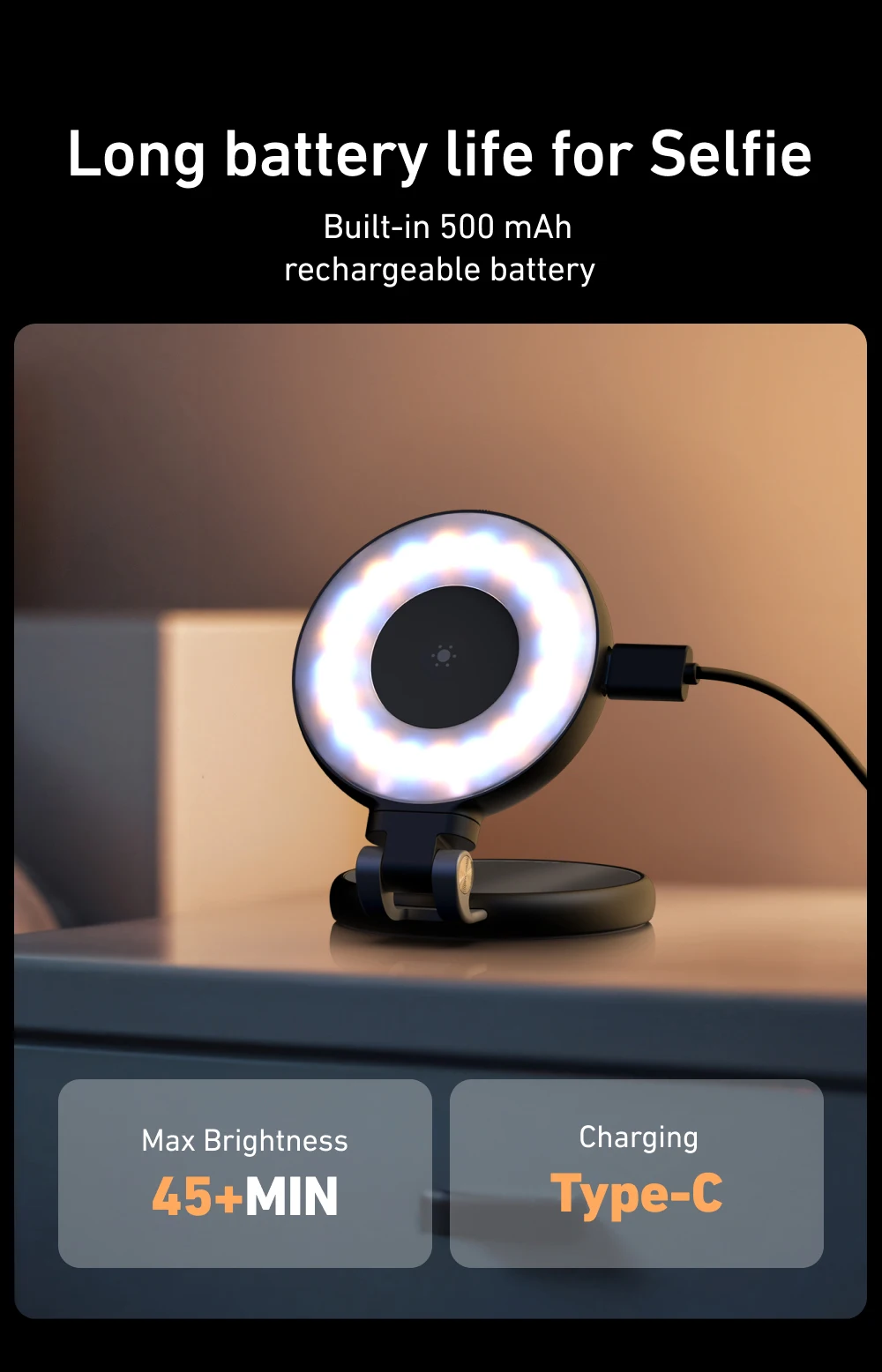 TELESIN Smartphone Magnetisches Fülllicht Mini-Selfie-Licht 3 Modi Einstellbare Helligkeit für iPhone XIAOMI HUAWEI SAMSUNG Telefon – Detail 3