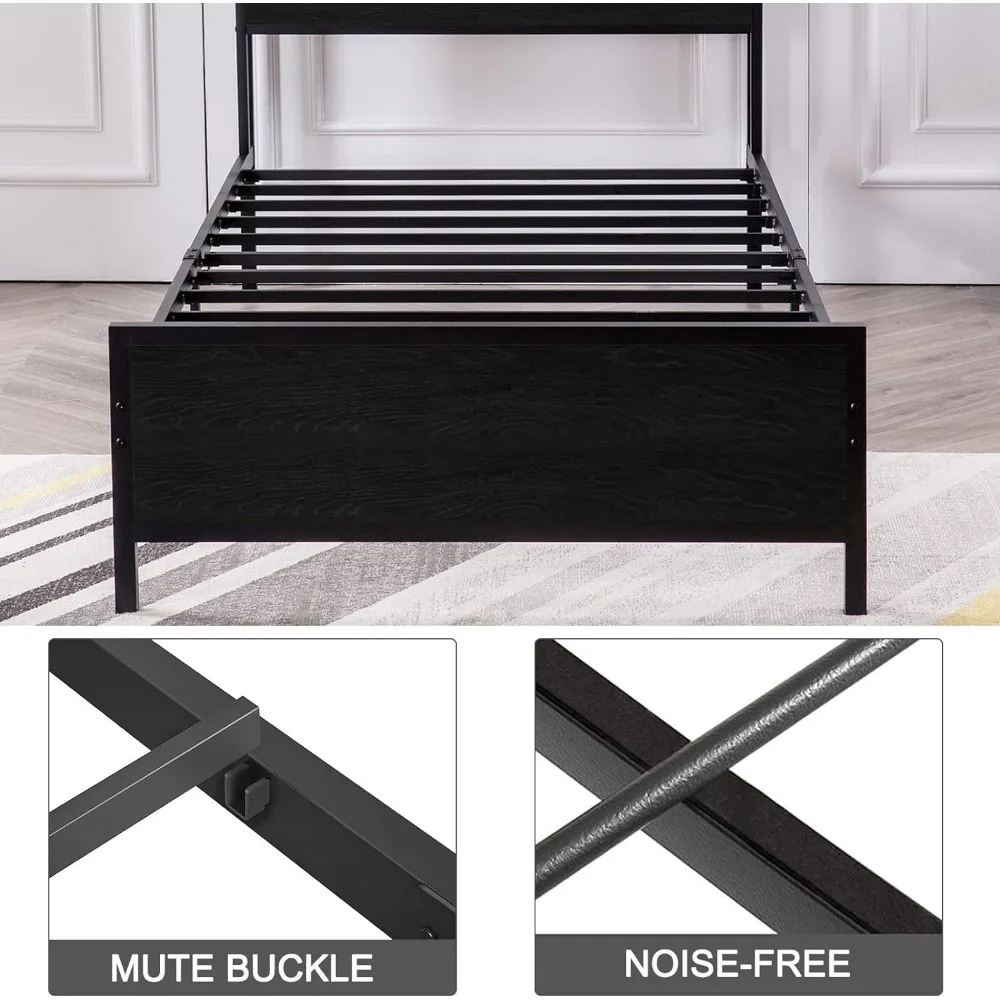 GAZHOME Twin Bed Frame, Platform Bed with 2-Tier Storage Headboard, Solid and Stable, Noise Free, No Box Spring Needed, Easy