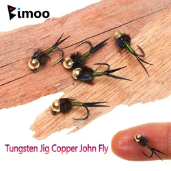 5pcs #14 #16 Tungsten Bead Head Barbless Jig Copper John Fly Copper Wire Rib Fast Sink Wet Euro Nymph Fly Trout Fishing Lures