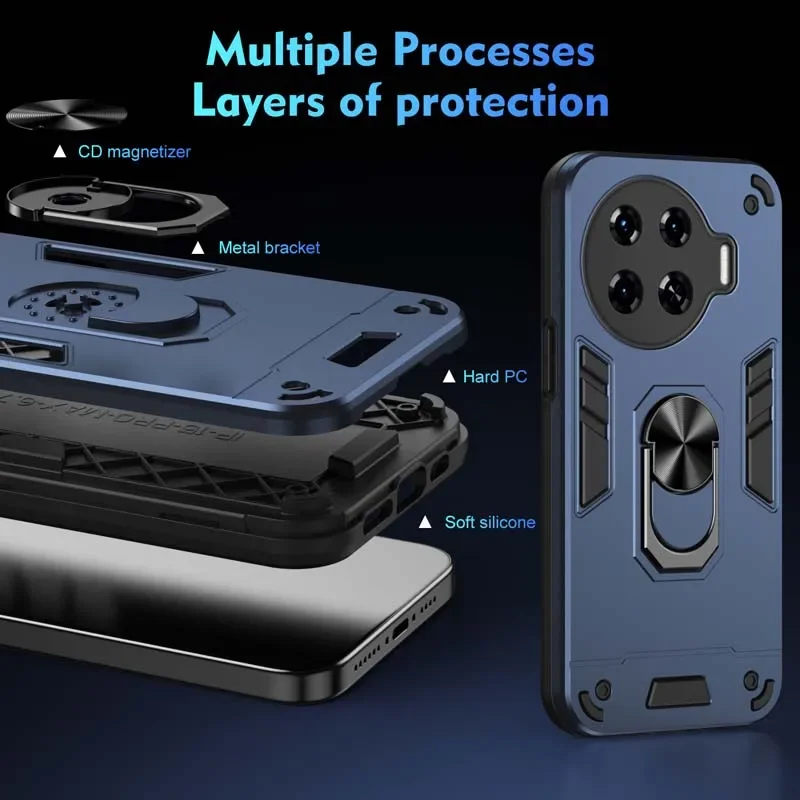 Solid Color 360 Warrior Stand Phone Case for TECNO SPARK 20 PRO PLUS CAMON 20 PRO POVA NEO 3 SPARK 10 POP6 PRO CAMON