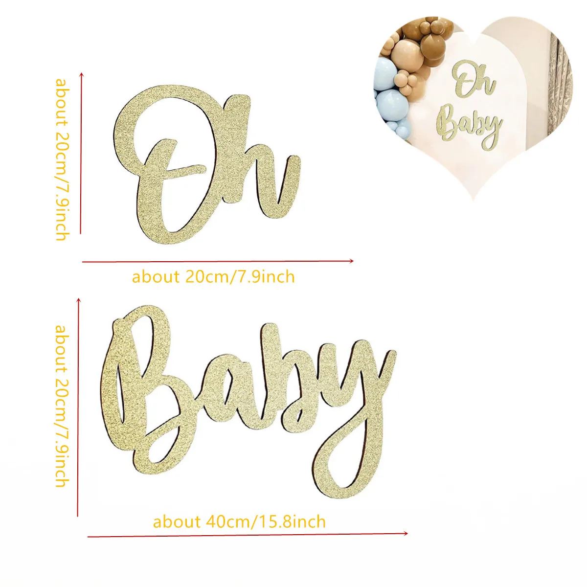 Cute Oh Baby Sign Wooden Baby Shower Sign with Gold Glitter Letters Adorable Baby Banner for Gender Reveal Party Decor Backdrop