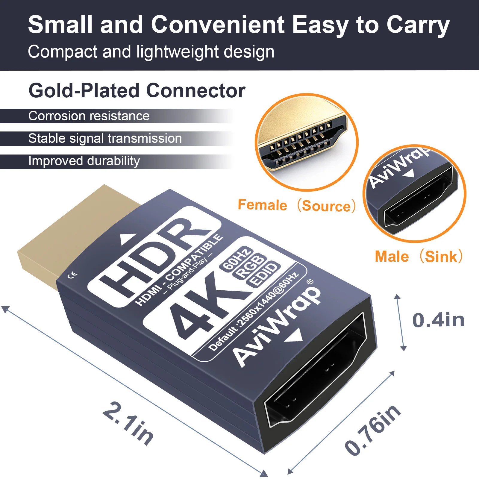 ‌HDMI EDID Emulator Passthrough,HDR 2.0 4K@60Hz/1080p@120Hz M-F,Fixes EDID Mismatch for Extenders,KVM & AV Equipment‌
