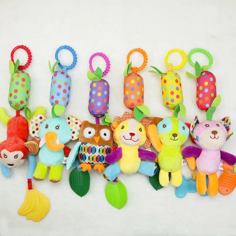 0-1 Y Baby Stroller Hanging Toy  bell Tooth Glue Animal Wind Chime Bed Hanging Plush Toy Hook To Appease The Rattle