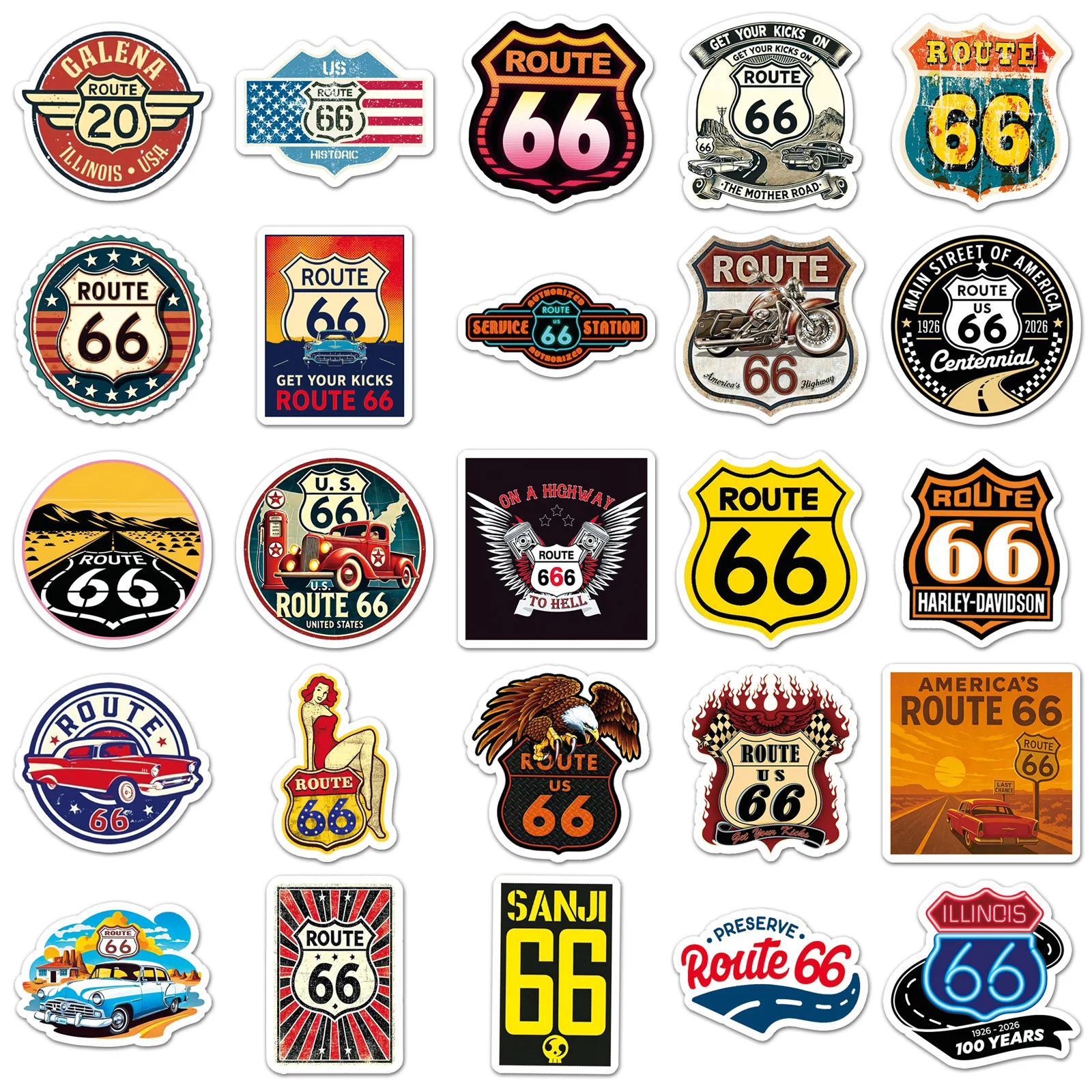10/50 個クールルート 66 ステッカー象徴的な歴史的標識漫画デカール DIY 荷物電話スケートボード防水ステッカー子供のおもちゃ