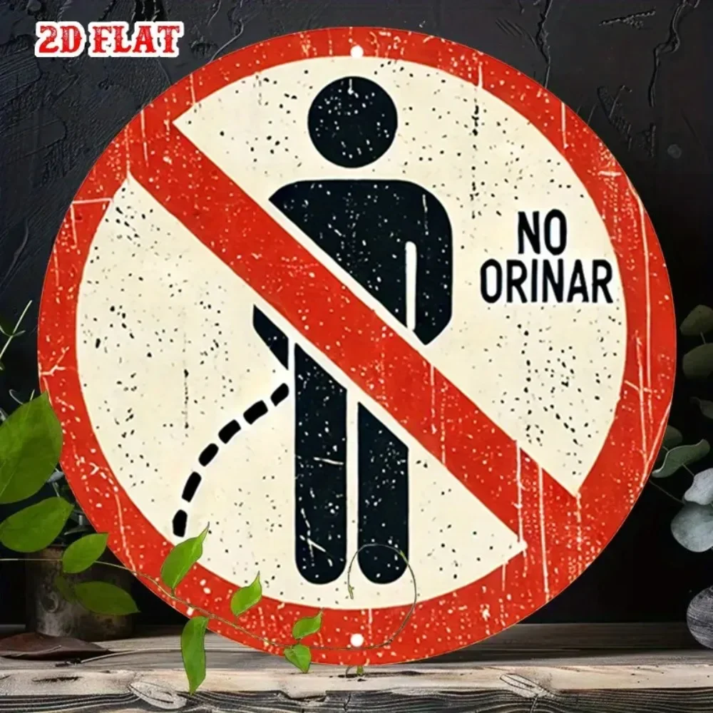 Letrero Metálico Redondo Vintage con la Frase 'No Orinar', Impresión Plana 2D con Efecto Desgastado, Arte de Pared con Advertencia 'No Orinar' en Español, Divertido y Retro para Baños y Exteriores