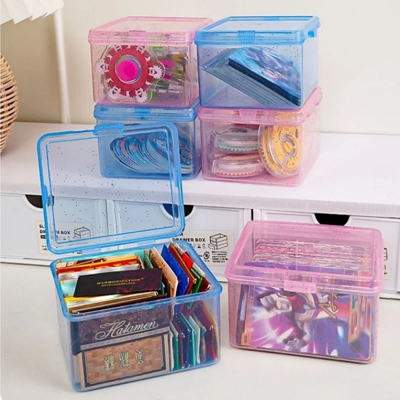Glitter Plastic Storage Box Photocards Organizer Box Classification Flip Cover Stationery Jewelry Sundries Desktop Storage Boxes