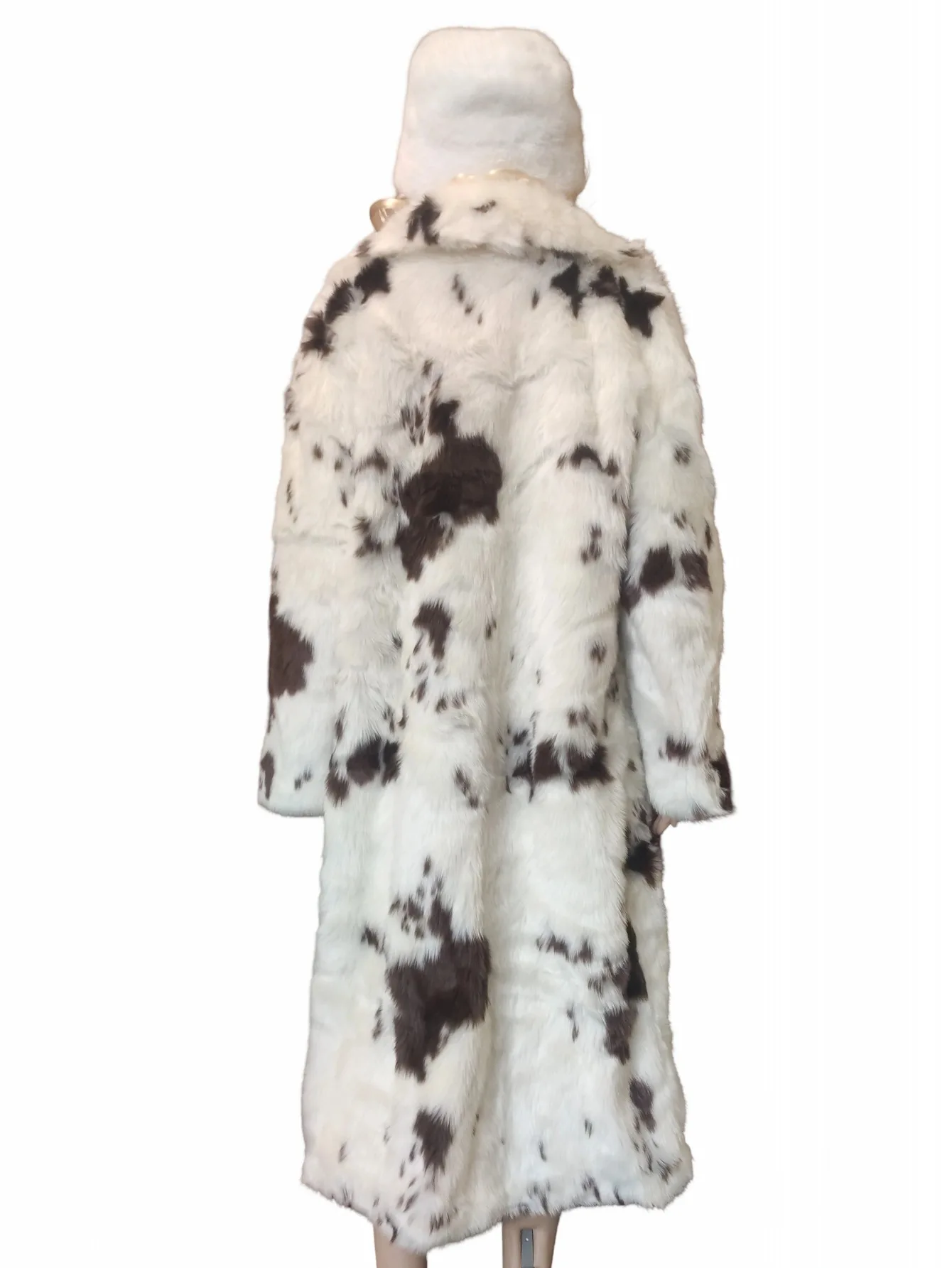 FHILLINUO Fur Coats Fur Cow Print Jacket Women Elegant White Fluffy Solid Thicken WarmCoats Winter Chic Oversize Lady
