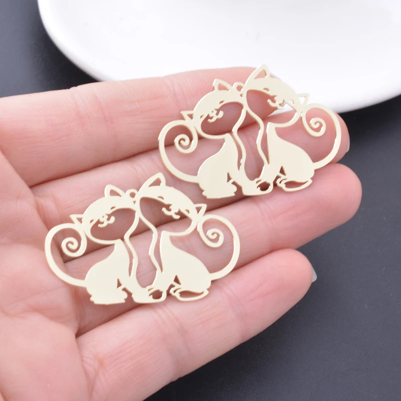 10 Stück Messing Edelstahl Lasergeschnittene Katzen-Anhänger Niedliche Tiere Schwarz Gold Farbe Katzen-Anhänger DIY Schmuck Großhandel Zubehör – Detail 11