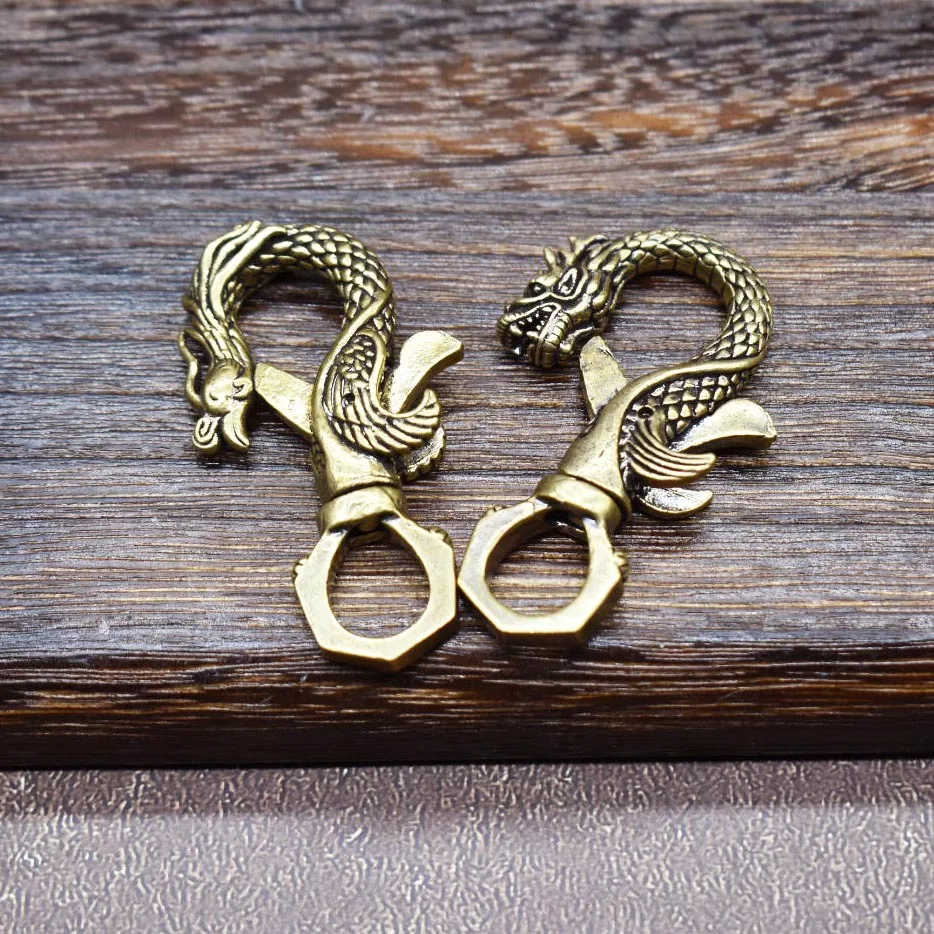 Brass Dragon Keychain Retro Metal Dragon Head Key Ring Hook Bottle Opener Vintage Keychain Pendant Gift for Men