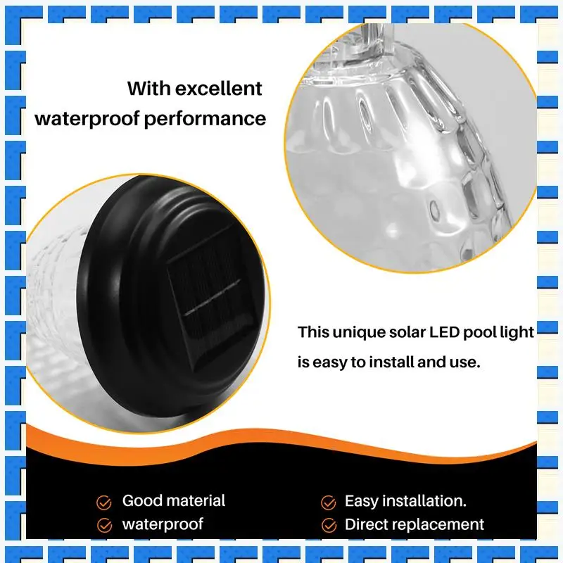 

ABNG Set Of 4 Solar Lights For Outdoor Swimming Pool Fence, Above Ground Pool Decoration Accessories