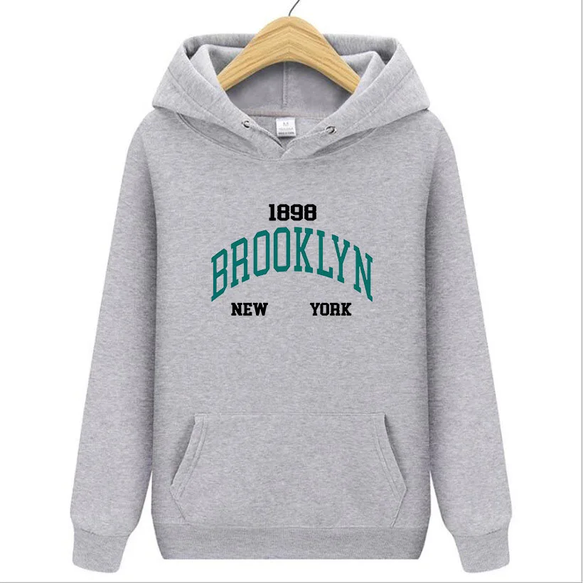 Brooklyn Creative Letter Pattern Male Hoodies Casual Street Style Clothes Hip Hip Loose Sweatshirts Autumn Fleece Pullovers