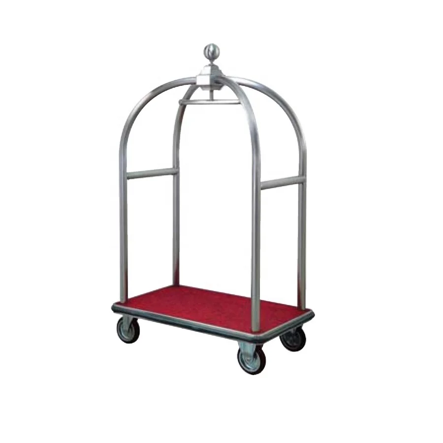 Modern Durable Hotel Bellman Stainless Steel Lobby Birdcage Luggage Cart 8