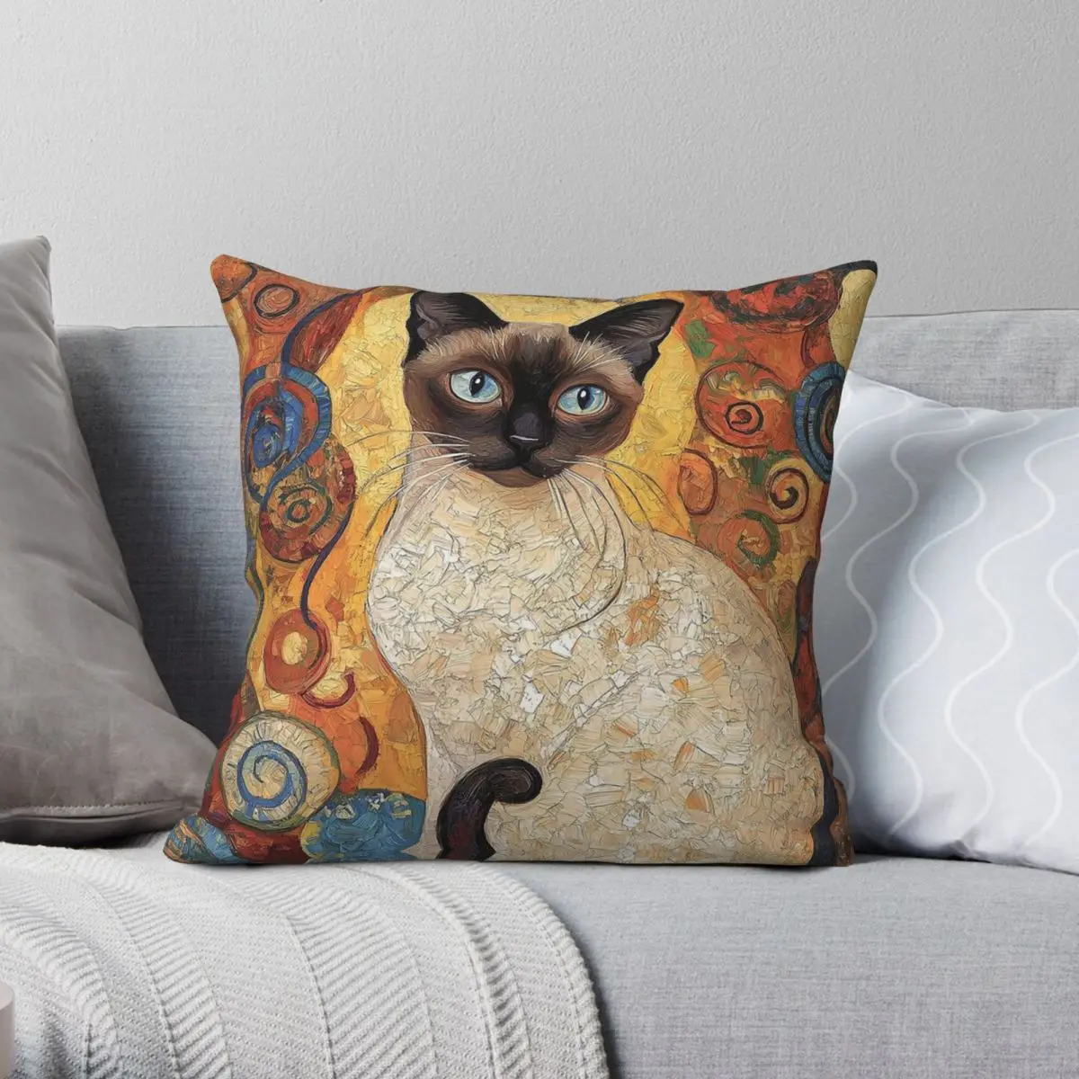 Siamese Cat Gustav Klimt Square Pillowcase Polyester Linen Velvet Printed Zip Decorative Throw Pillow Case Home Cover Wholesale