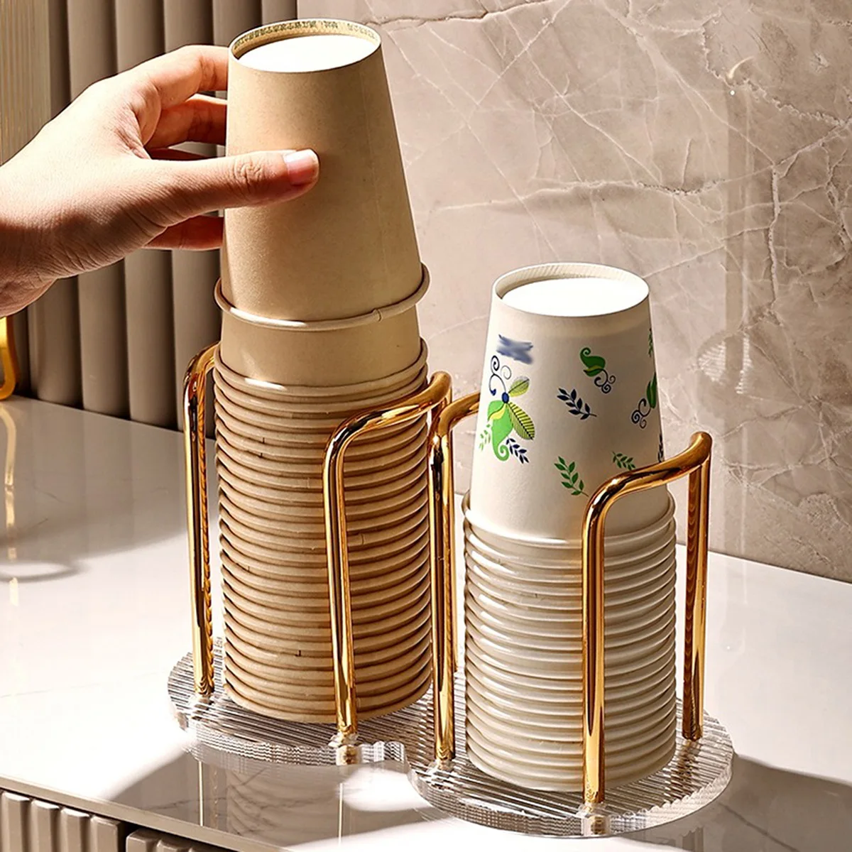 Wall Mount Disposable Cup Holder Luxury Cup Dispenser Rack Mug Display Stand Home Storage Organizer for Water Tea Cups image 5