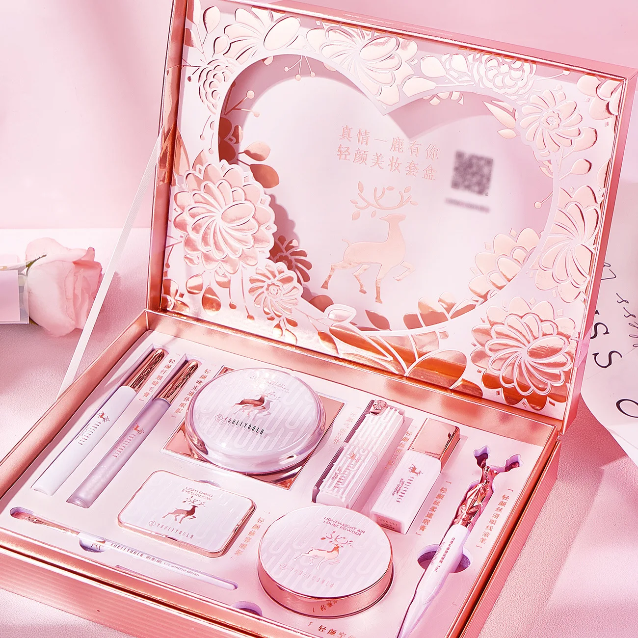 طقم مكياج مكون من 10 قطع، وسادة خافي عيوب احترافية كاملة، كريم BB، أحمر الشفاه، ظلال العيون، هدية عيد ميلاد، صندوق مكياج لمستحضرات التجميل