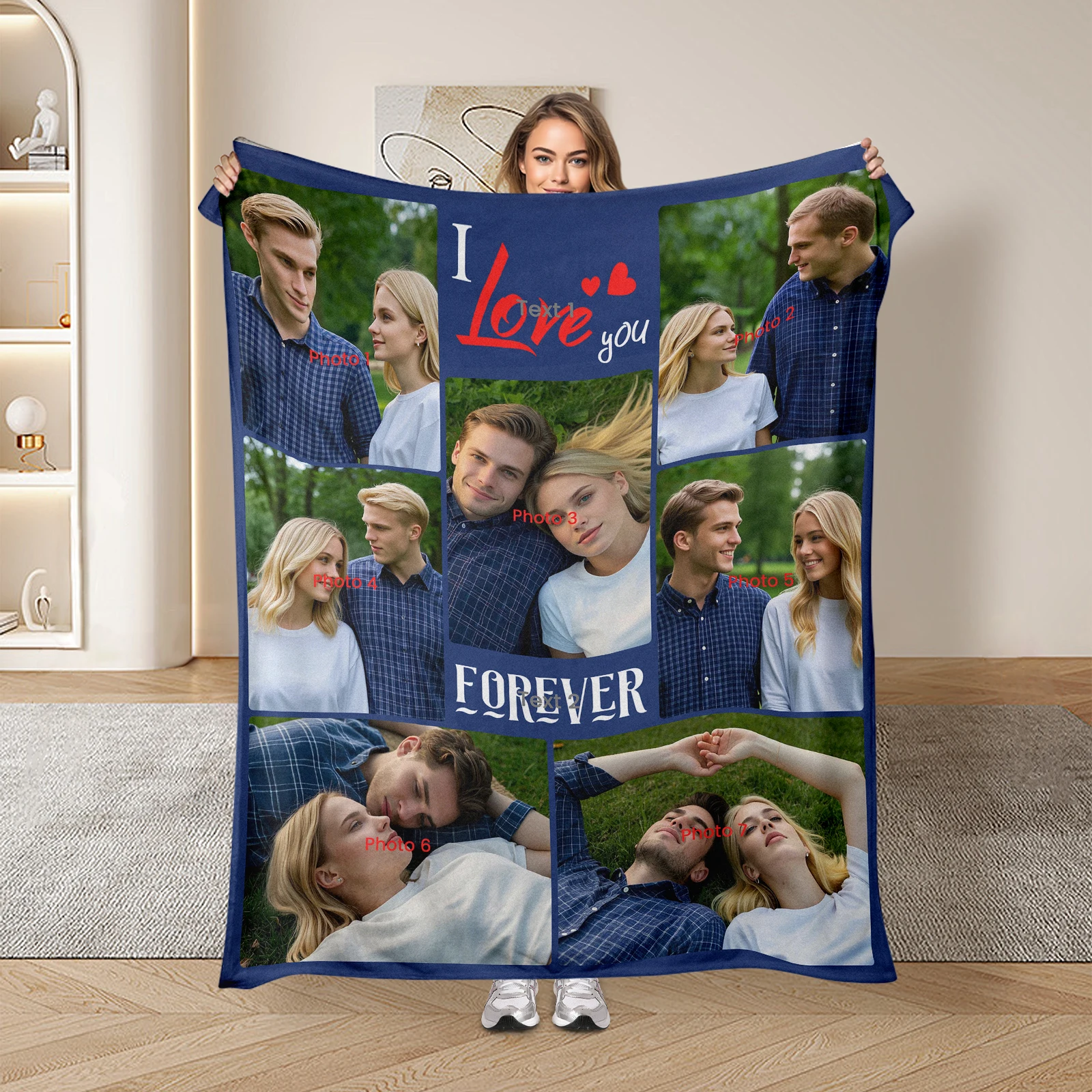 Valentine'S Flannel Blanket With Seven Custom Images And Two Sweet Texts For Couples To Celebrate Their Journey Together