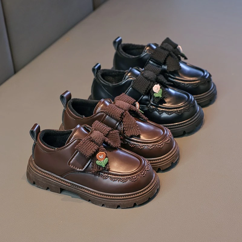 

Children's Leather School Shoes Winter New Girls Elegant Princess Mary Jane Shoes Catwalk Lolita Embroidered Kids Cotton Shoes