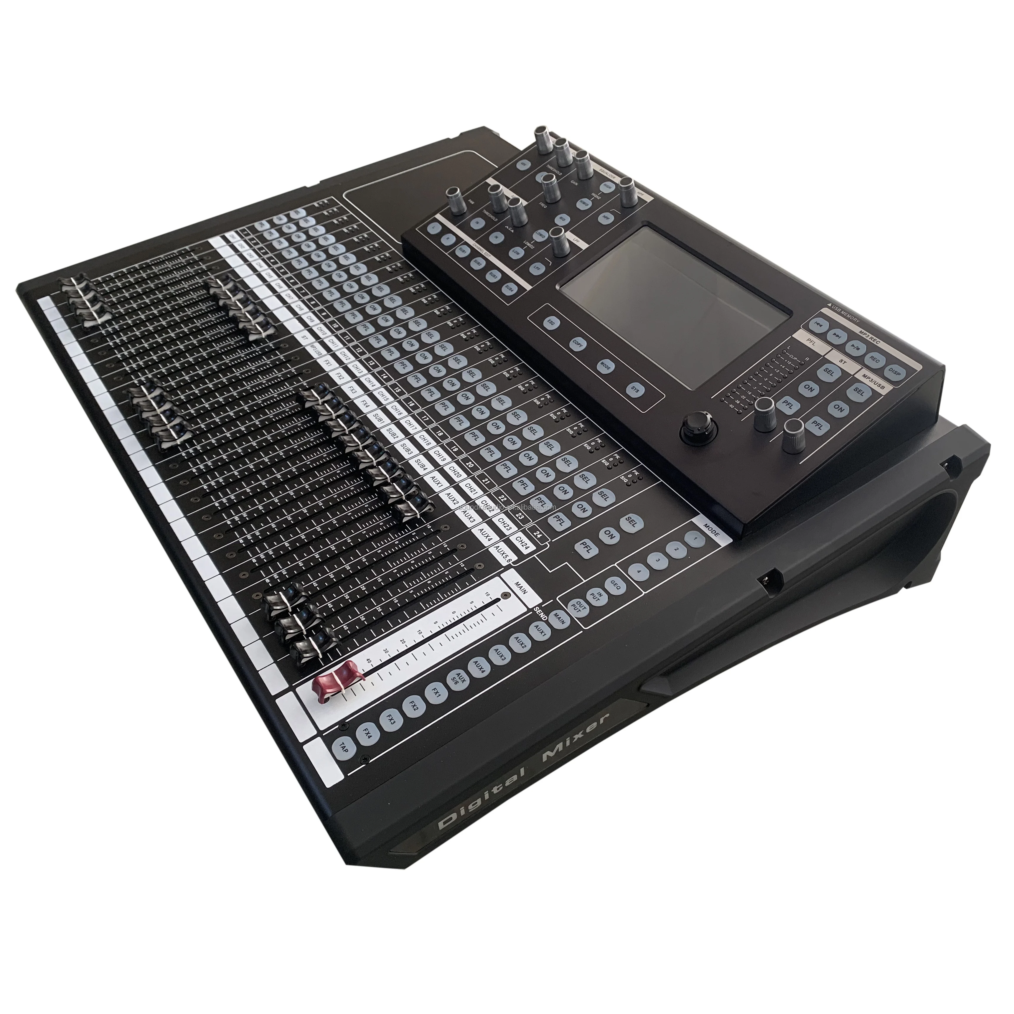 Mezclador Digital Profesional MARCO T24 de 24 Canales con Sistema Operativo Linux, Compresor Integrado, Conectividad USB Inalámbrica y Ecualizador de 5 Bandas