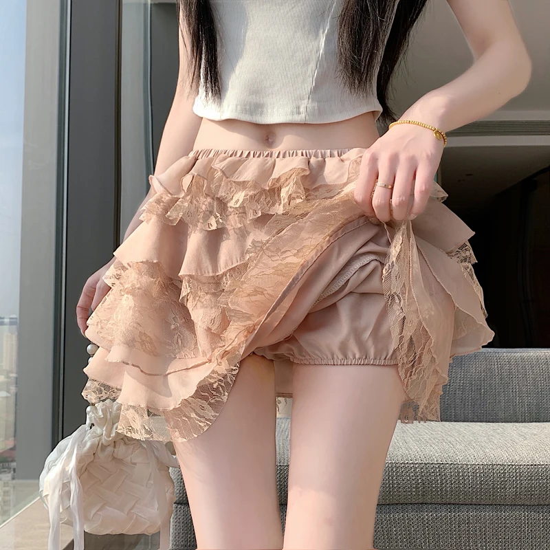 

Кружевная юбка А-силуэта женская летняя новая в нежном стиле с высокой талией, короткая, с защитой от просвечивания, для повседневной носки, антистатическая