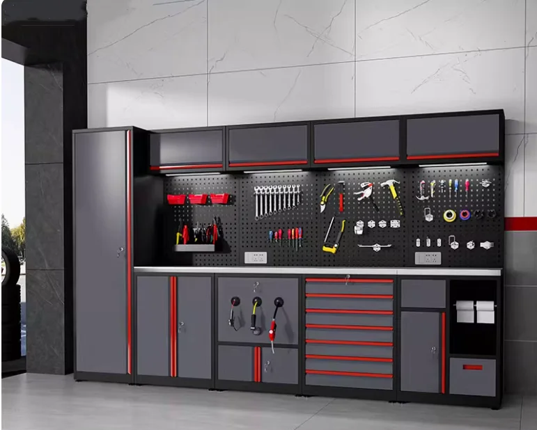 OEM Customized Heavy-Duty Iron Workbench and Workshop Cabinet Combination Garage Workstation Storage Tool Cabinet