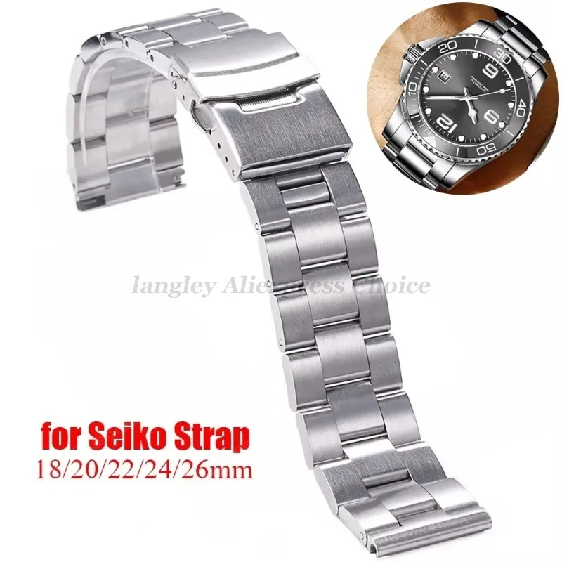 Solid 316L Stainless Steel Watchband for Seiko 5 SKX007 SKX009 SKX013 Strap 1820/22/24/26mm Straight/Arc End for Oyster Bracelet