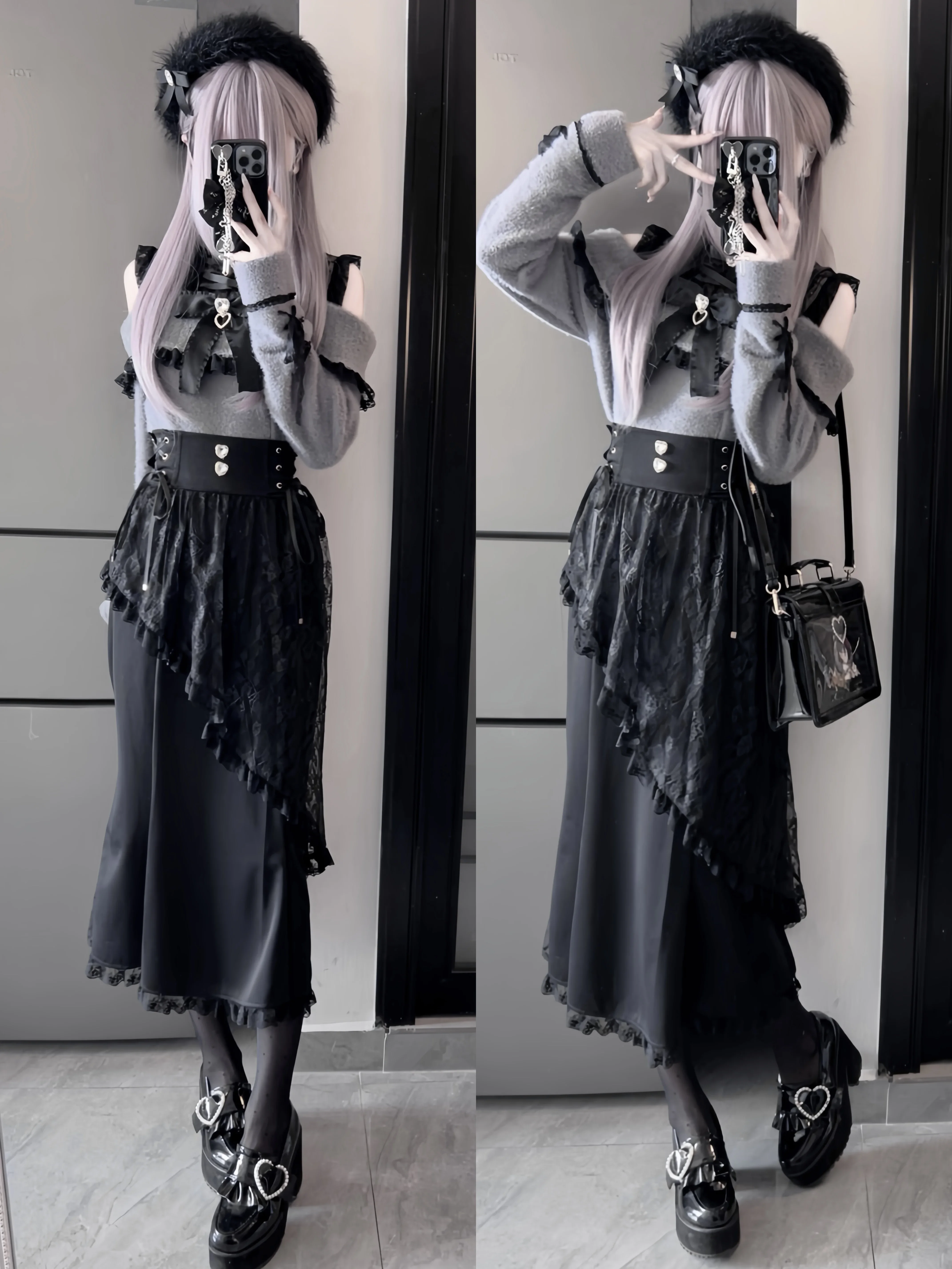 

Graceful Mine Series Mass-produced Lolita Fishtail Skirt Japanese Style Sweet Cute Lace Splicing High Waist Mid-calf Skirt Women