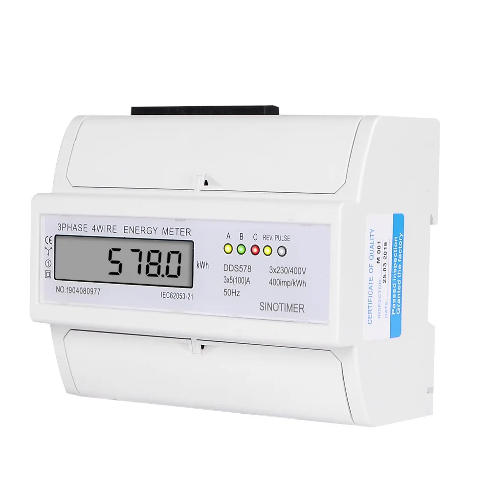 DDS578 3 Phases 4 Wires Energy Meter 5-100A 380V Digital Wattmeter Electricity Consumption Measurement Meter 35mm DIN Rail