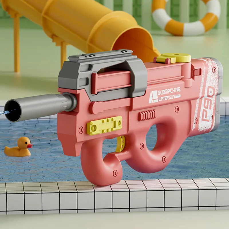 High-Speed Electric Water Gun P90 Summer Outdoor Child Toys 12m Range Continuous Firing Water Gun External Connect Coke Bottle