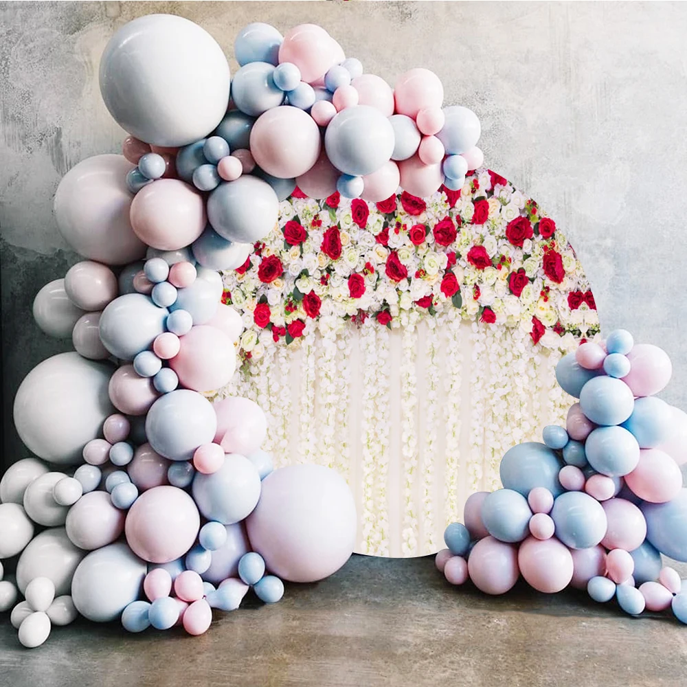 Laeacco Trắng Và Đỏ Hoa Hồng Hoa Hình Tròn Chụp Ảnh Phông Nền Cho Bé Cưới Nữ Sinh Nhật Chân Dung Tùy Chỉnh Nền