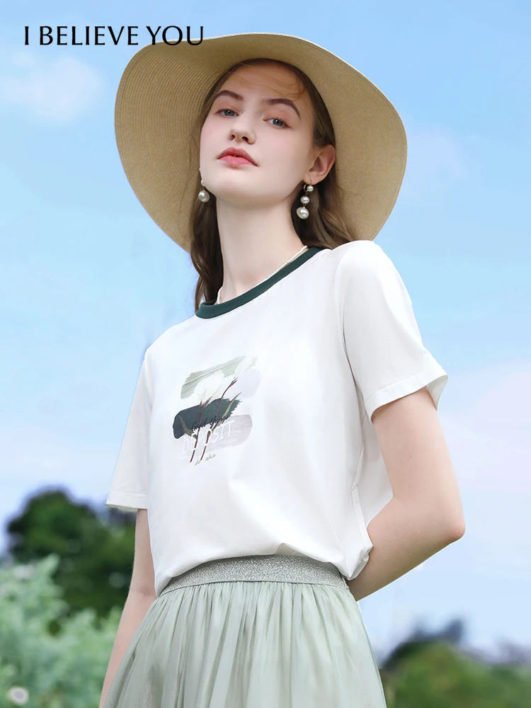 I BELIEVE YOU Women Graphic T-shirts 2024 Summer Short-sleeve New Slim Chic Oil Painting O-Neck Casual Fashion Tops 2242015689